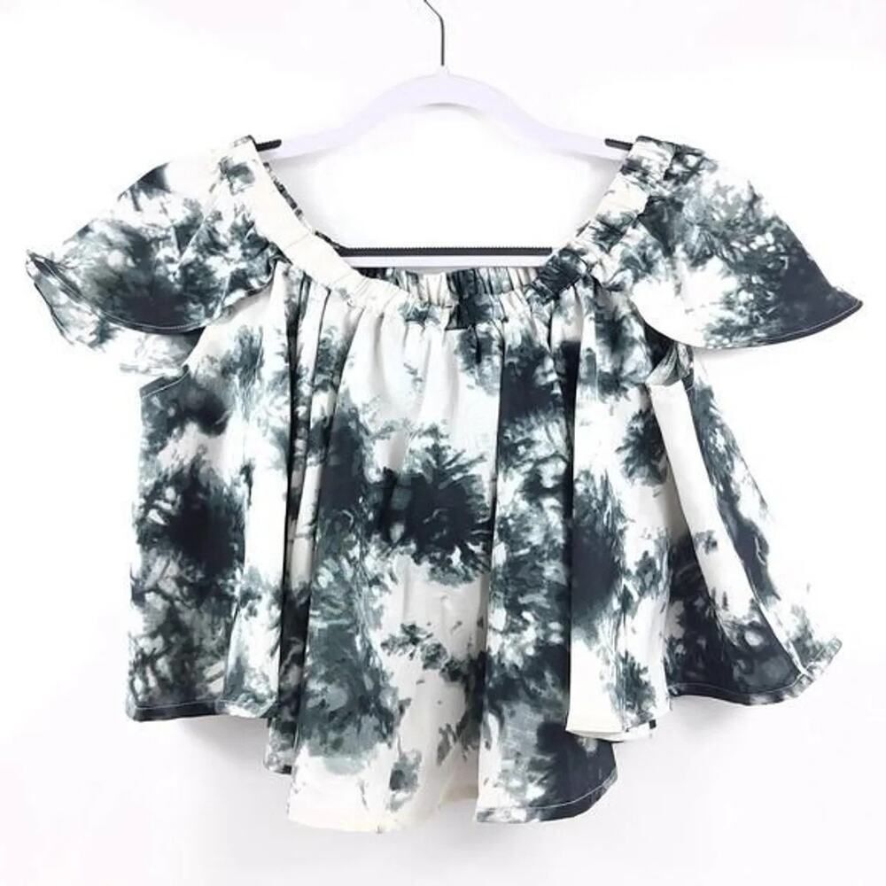 Raga Black White Flutter Sleeve Flounce Crop Top M
